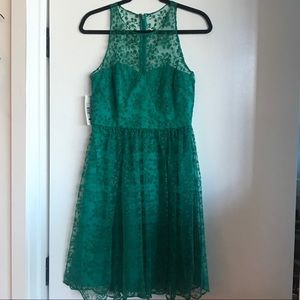 Badgley Mischka Green Embroidered Tulle Mini Dress